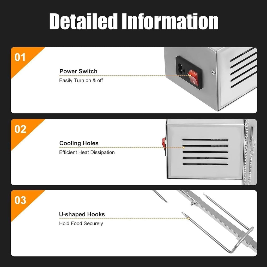 BBQ Grill Rotisserie, Stainless Steel Electric Automatic Grill with X Shaped Bracket, 15W Roast Hog Roaster Machine Up to 70KG, 5 Gears Height Adjustment, for Barbecue Bar, Restaurant