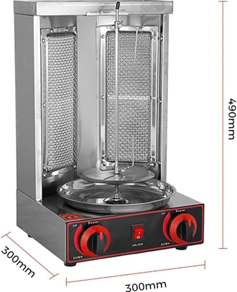 Commercial Vertical BBQ Shawarma Machine, 360° Rotating Automatic Propane Broiler with 2 Burners, Rotisserie Oven Doner Kebab Grill Machine, Adjustable Temperature,for Re