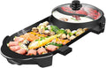 Electric Smokeless Non-Stick, Removable Hotpot Pot, Korean Barbecue Pan Indoor for 5-6 People Independent Dual Temperature Control Fast Heating