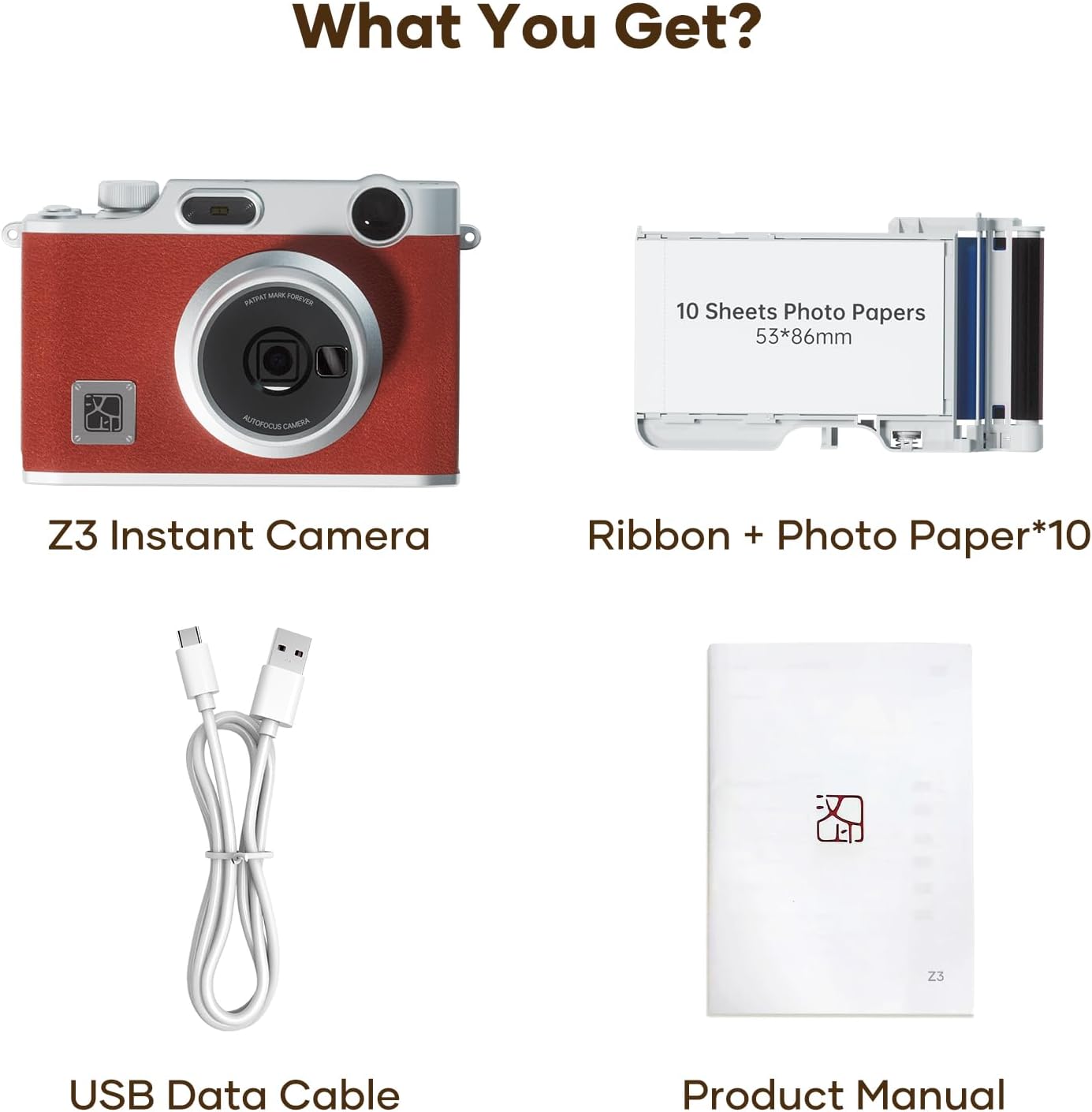 iDPRT Hanin Instant Film Camera, Instant Print Camera, Instant Digital Camera Wireless Bluetooth Photo Printer (2x3 inches) 10 Sheets, Brown