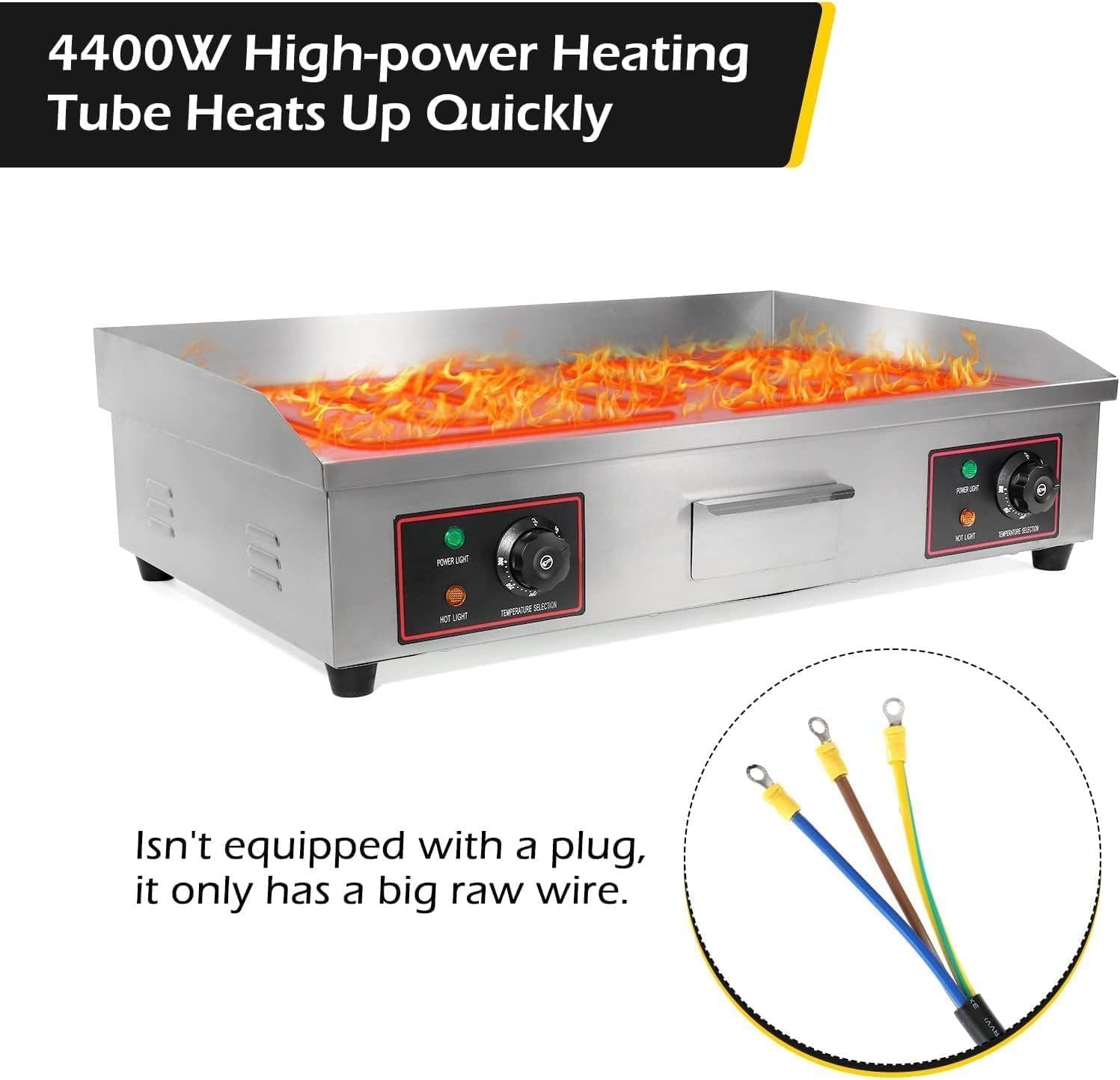 Stainless Steel Adjustable Countertop BBQ Grill, Commercial Electric Griddle with Double Temperature Control, Efficient Nonstick Surface for Home Barbecue