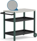 TORVA Outdoor Prep Grill Cart with Passivation Tabletop, High Hardness Scratch Wear Resistant Rolling Grill Cart, Easy to Clean&Durable HDPE Material, 3-Tier Large Storage BBQ, Black Green