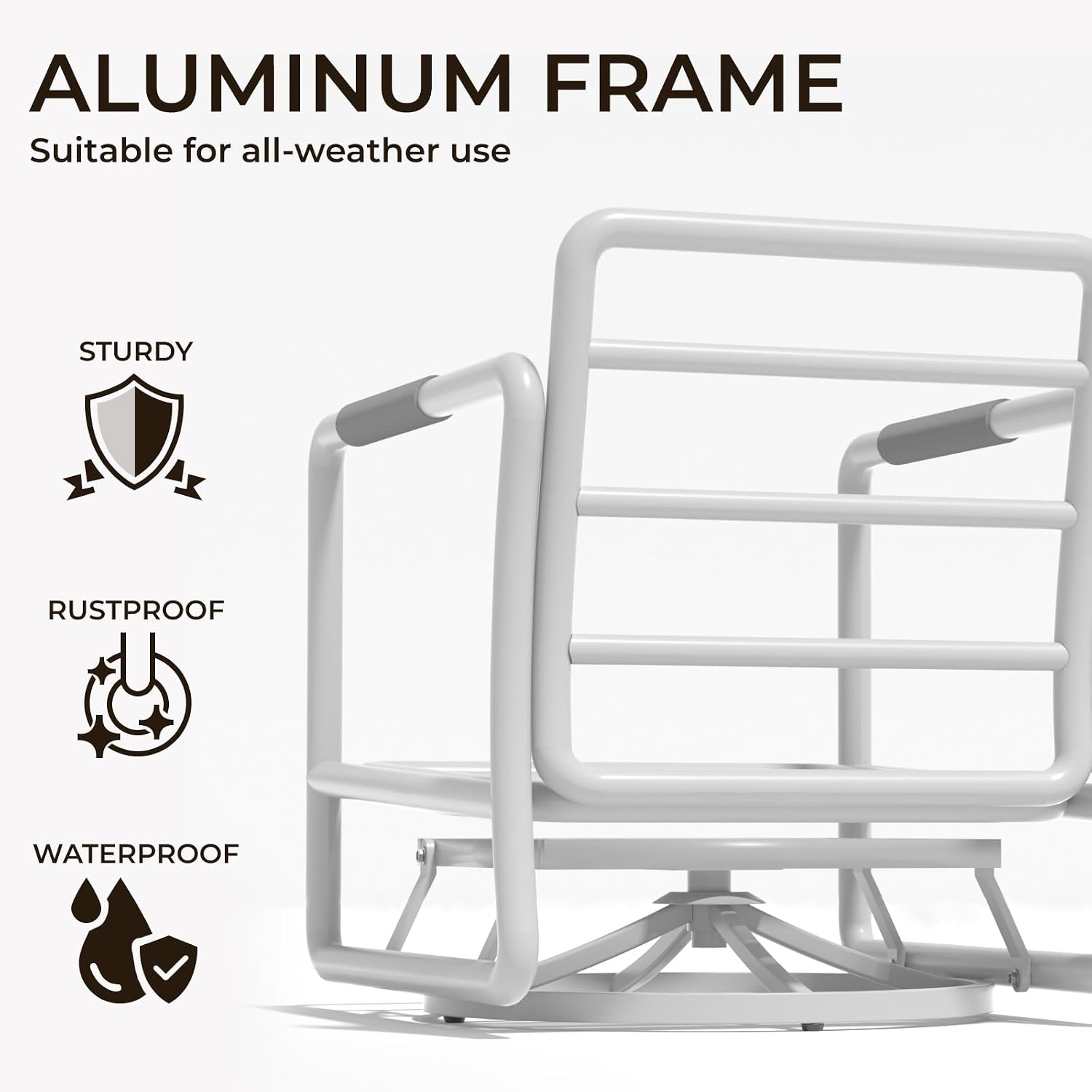 3 Piece Patio Outdoor Aluminum Swivel Rocking Chair with Coffee Table and 6.7' Thickened Cushions, All Weather Outdoor Furniture Chairs for Garden, Poolside, Deck-White