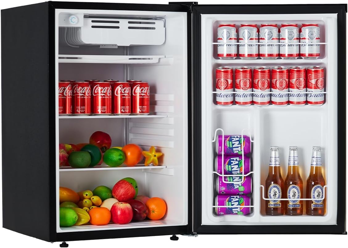 Garvee 4.5 Cu.Ft Mini Fridge with Freezer, Low Noise< 38dB, Compact Refrigerator w/Reversible Door, Adjustable Thermostat, Energy-Efficient Small Fridge for Bedroom, Office, Dorm