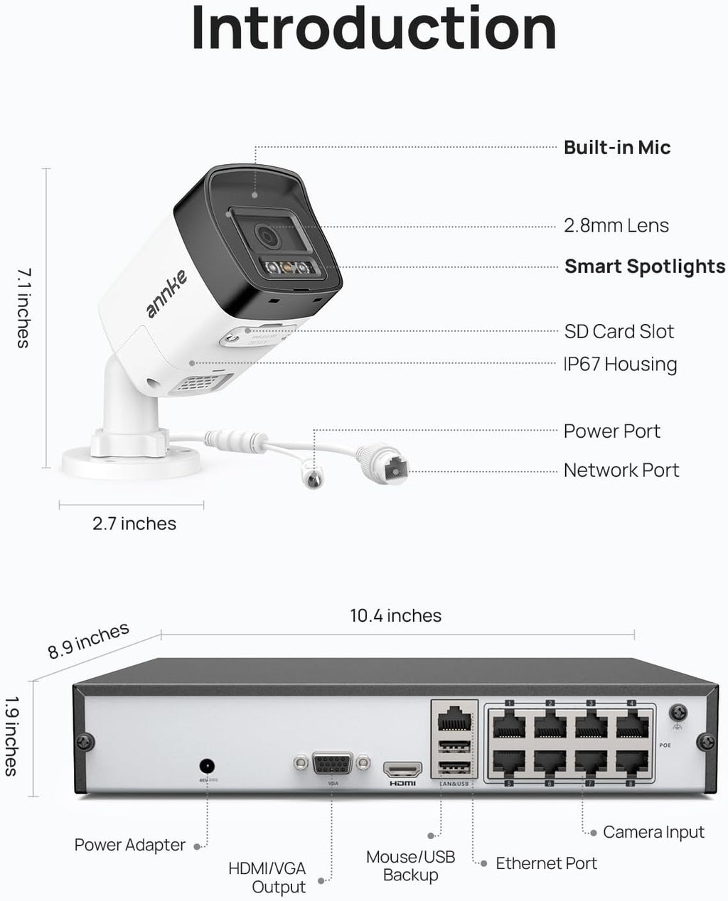 ANNKE H500 8CH 4pcs 3K 5MP Camera PoE Security System, Red and Blue Light Alarm, H.265+ NVR with 2TB HDD, Outdoor Bullet Cam, Color Night Vision, 2-Way Audio, Smart Motion Detection, Works with Alexa