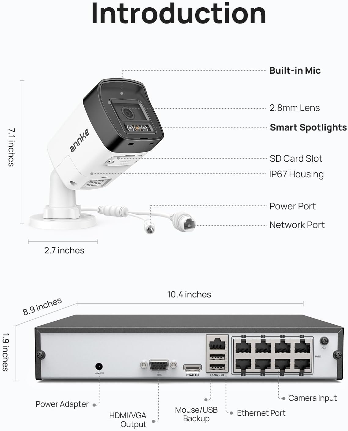 ANNKE H500 8CH 4pcs 3K 5MP Camera PoE Security System, Red and Blue Light Alarm, H.265+ NVR with 2TB HDD, Outdoor Bullet Cam, Color Night Vision, 2-Way Audio, Smart Motion Detection, Works with Alexa