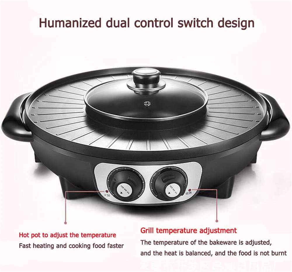 BBQ Smokeless Grill 2 in 1 Portable Electric Smokeless Grill And Hot Pot Electric Hot Pot Grill Indoor 1700W Easy Cleaning Dual Temperature Control, Black