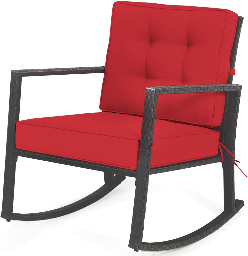HAPPYGRILL Wicker Rocking Chair, Outdoor Patio Glider Chair with Heavy-Duty Frame, Thick Cushion, Rattan Rocking Chair for Backyard Garden Porch