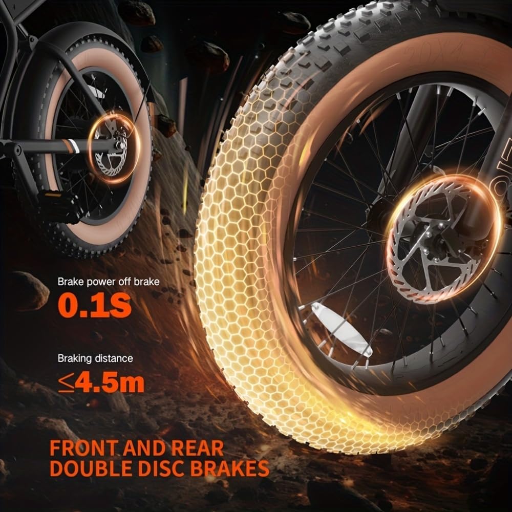 DDC SPORT Electric Bike for Adults, Peak 1000W Motor 28MPH, 48V 13Ah Battery 50Miles Ebike, 20'' Fat Tire Electric Dirt Bike for All Terrain, Off Road Mounatin Moped E-Bike, Full Suspension, 7-Speed