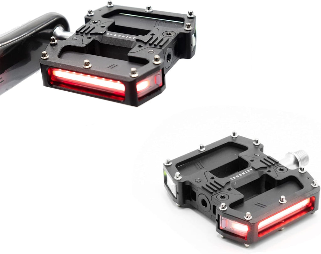REDSHIFT ARCLIGHT PRO Flat Bicycle Pedals with LED Lights, Auto On-Off, 36+ hr Battery, USB Rechargeable, Weatherproof, Flat Aluminum Bike Pedal with 9/16in Steel Spindle and Traction Pins