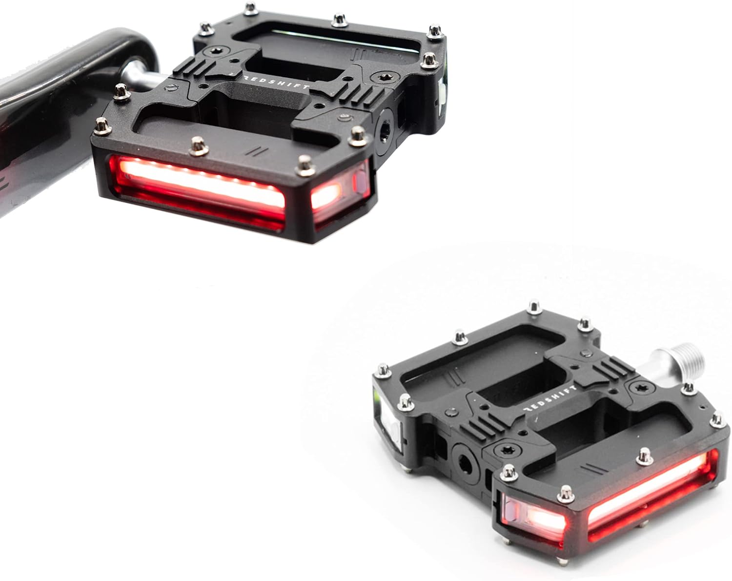 REDSHIFT ARCLIGHT PRO Flat Bicycle Pedals with LED Lights, Auto On-Off, 36+ hr Battery, USB Rechargeable, Weatherproof, Flat Aluminum Bike Pedal with 9/16in Steel Spindle and Traction Pins