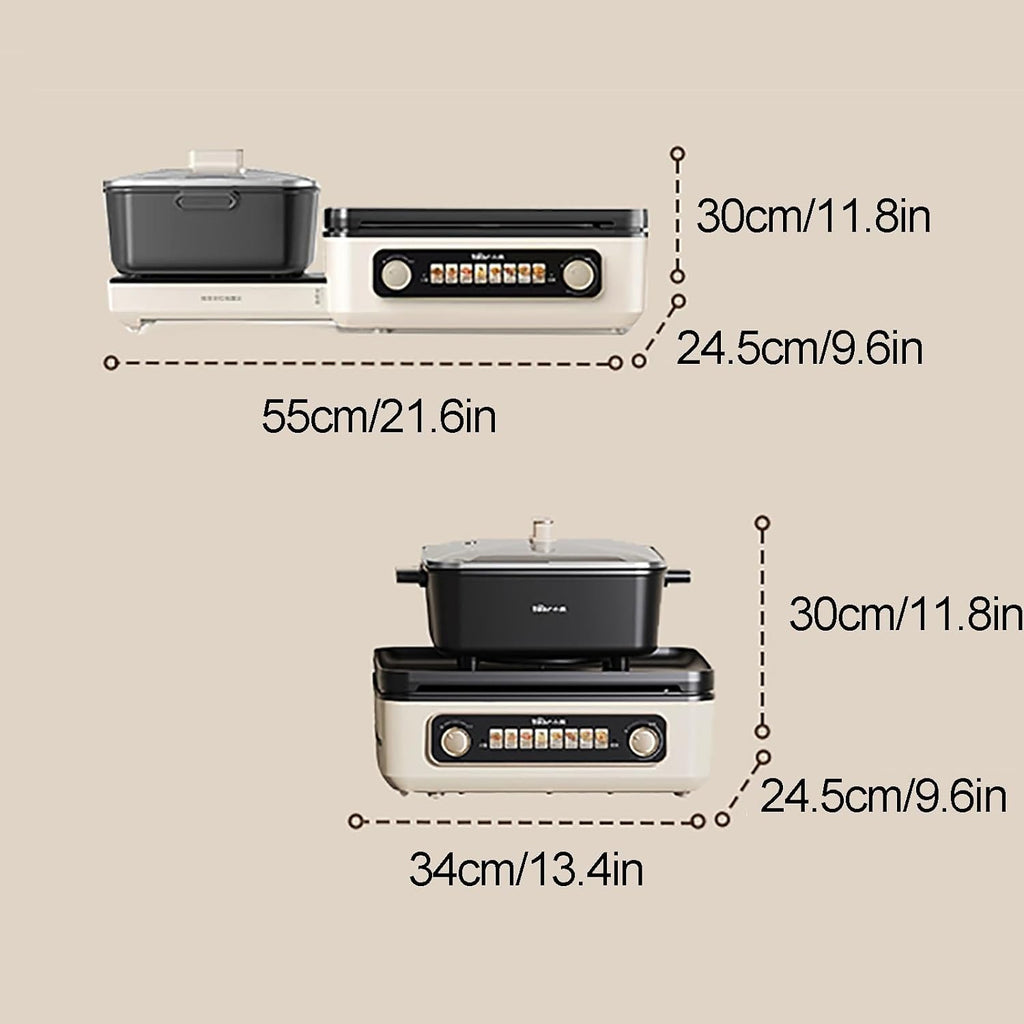 Electric Grill Hotpot Pot, 2100 W Foldable Storage Non-Stick Barbecue Shabu Hot Pot, Smokeless Shabu BBQ Grill, Double Knob Zone Temperature Control