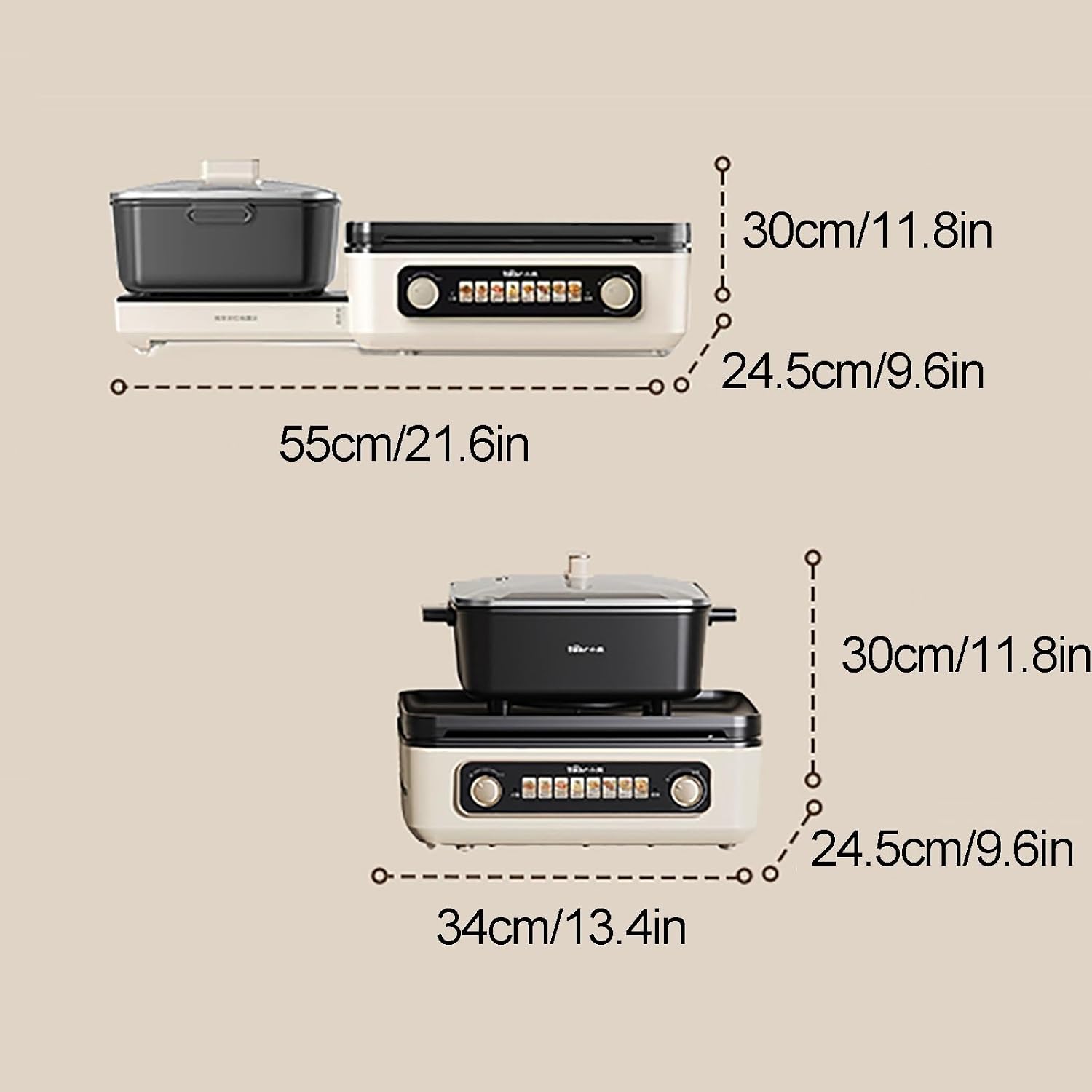 Electric Grill Hotpot Pot, 2100 W Foldable Storage Non-Stick Barbecue Shabu Hot Pot, Smokeless Shabu BBQ Grill, Double Knob Zone Temperature Control