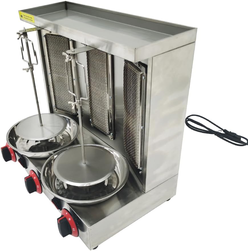 LPG Shawarma Grill Machine Doner Kebab Machine Gas Vertical Broiler Kebab Gyro Grill Machine with 3 Burner， Adjustable Temperature, 360° Rotating