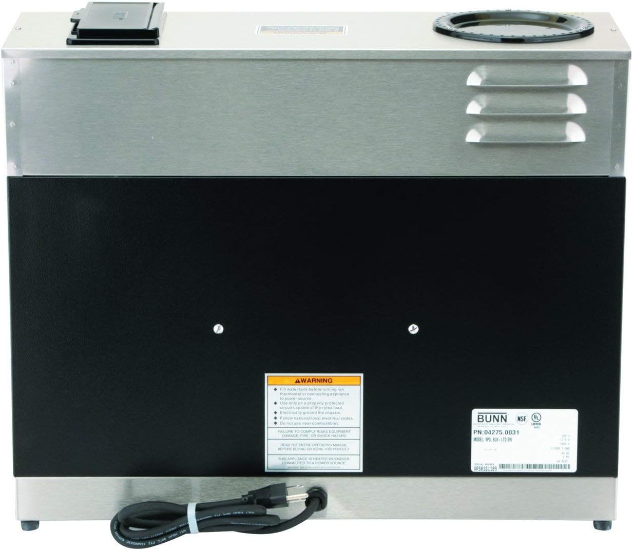 BUNN 04275.0031 VPS 12-Cup Pourover Commercial Coffee Brewer, with 3 Warming Stations (120V/60/1PH)