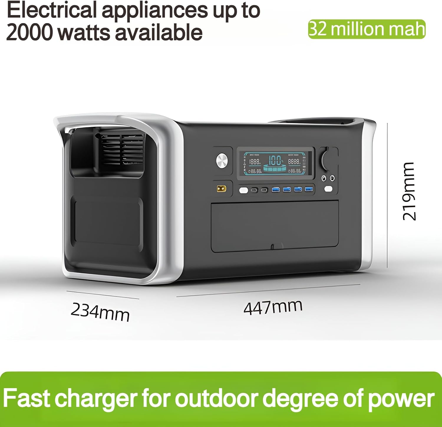 [Ellniges]【1-Hour Fast Charging】2000W Outdoor Power Station 320000mAh Solar Generator with LCD Display, 12 Safety Protections for Home Backup & Camping, 11-Port Portable Battery w/Sine Wave Inverter