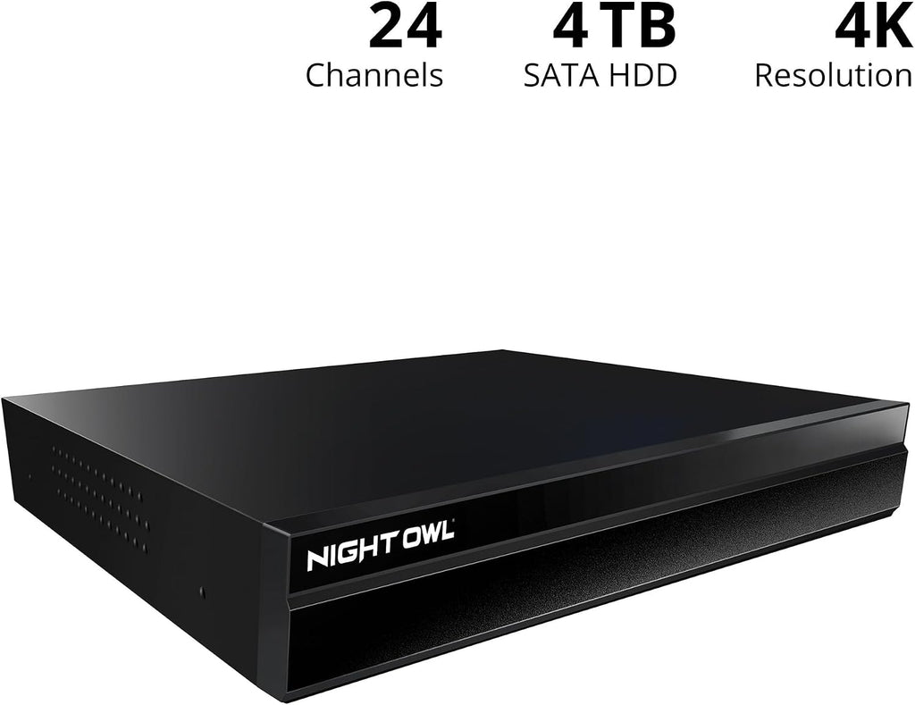 Night Owl Power Over Ethernet 24 Channel NVR Video Home Security Camera System with 4TB Hard Drive (Add up to 16 Wired IP and 8 Wi-Fi Cameras)