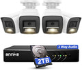 ANNKE 2MP Two-Way Audio Security Camera System, 8CH 3K Lite DVR, 4pcs 1080P CCTV White Wired Cams with Smart Color Night Vision, AI Motion Detection, 2TB HDD for Outdoor Home Surveillance