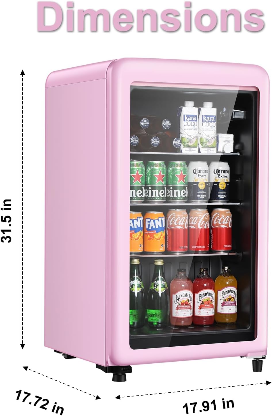 Retro Beverage Refrigerator, 3.2 Cu.Ft Mini Fridge with Glass Door, Vintage Freestanding Drink Cooler for Office, Bar, Home, Adjustable Shelving, Adjustable Thermostat (Pink)