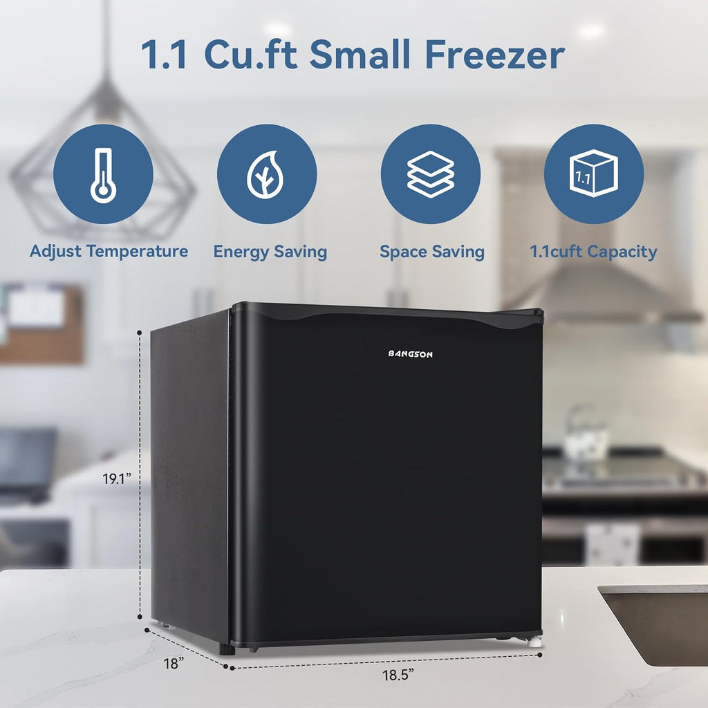 BANGSON Upright Freezer,1.1Cu.ft Energy-Saving Mini Freezer with Removable Shelf, Single Door Small Freezer for Home/Dorms/Apartment/Office (Black)