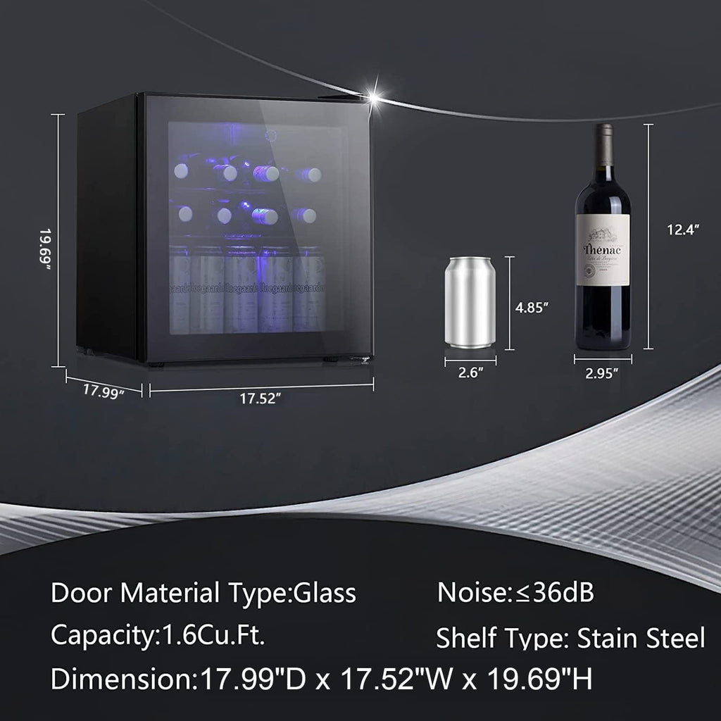 Antarctic Star Mini Fridge Cooler - 70 Can Beverage Refrigerator Glass Door for Beer Soda or Wine –Small Drink Dispenser Machine Removable for Home, Office or Bar Chiller, 1.6cu.ft