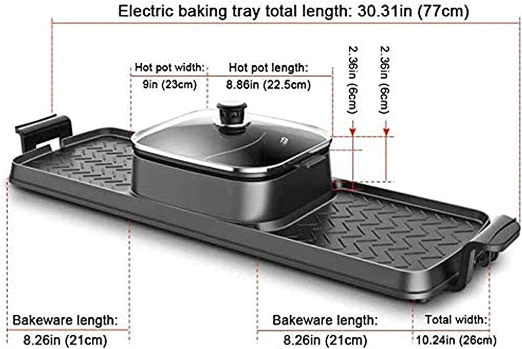 Fondue Electric Grill Hot Pot, 2700W 3 in 1 Electric Smokeless BBQ Grill Shabu Hot Pot with Divider Separate Independent Dual Temperature Control, Non-Stick Pan for 3