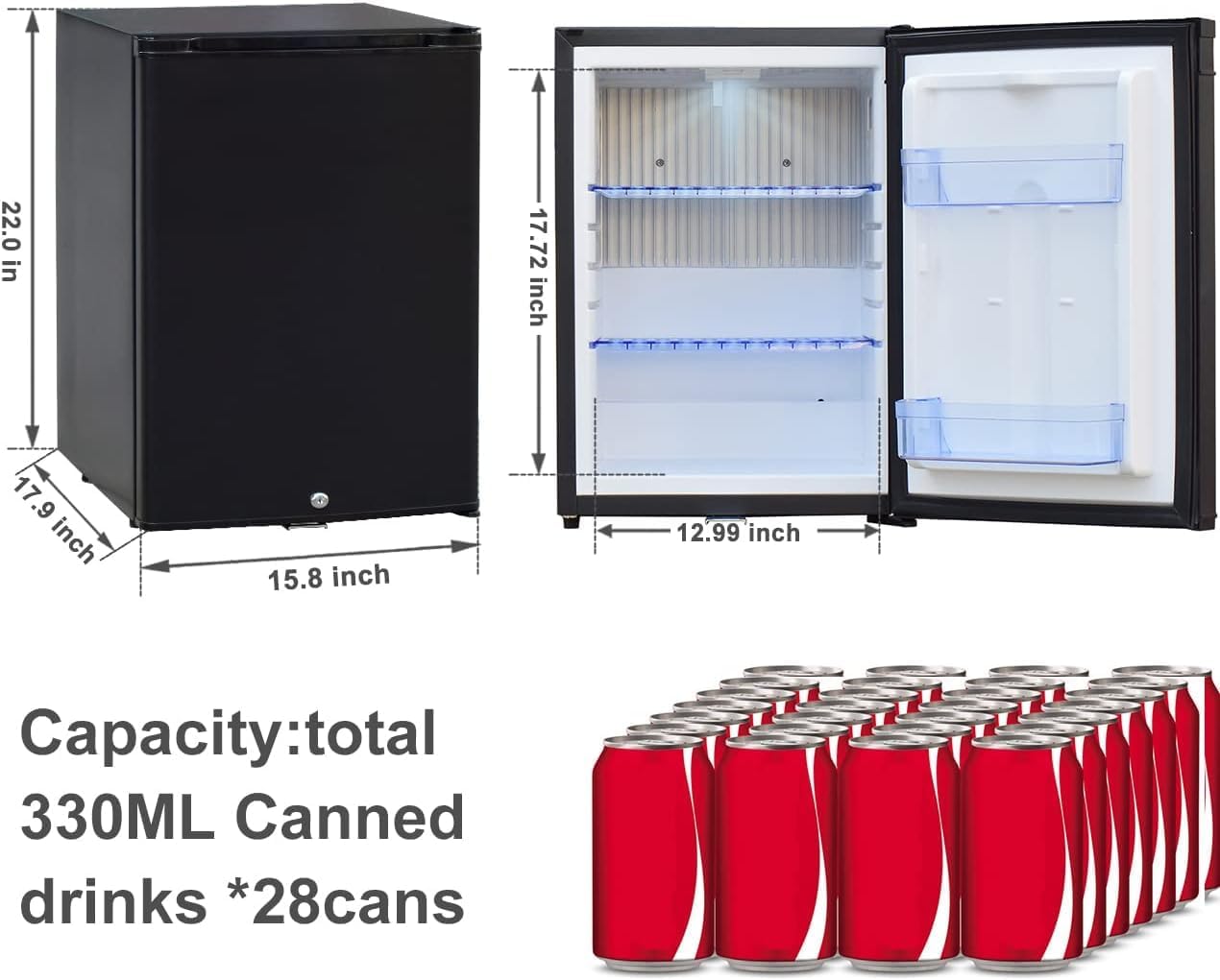 SMETA 12V RV Refrigerator with Lock Key Mini DC Fridge 12 volt Fridge Compact Lockable No Noise Absorption 12V/120V Portable AC for Garage Office Van Medication Storage Dorm 1.3 cuft
