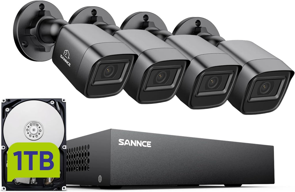 SANNCE 8CH 1080P Security Camera System DVR and 4x2.0MP Indoor Outdoor IP66 Weatherproof Bullet CCTV Cameras with IR 100ft Night Vision LEDs, Easy Remote Access,Home Surveillance System(1TB HDD)