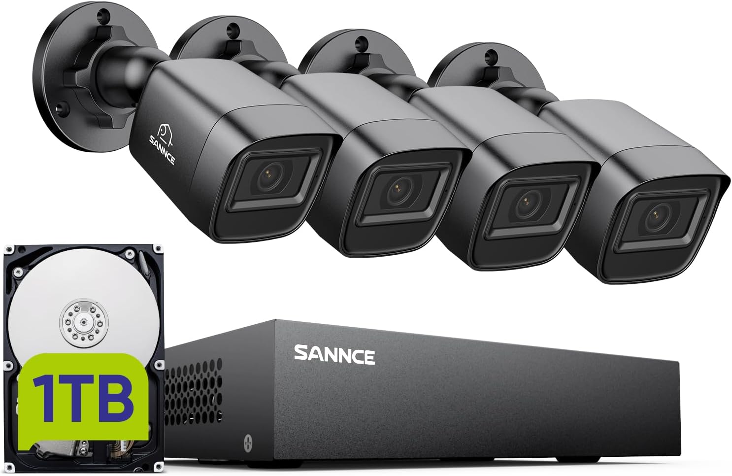SANNCE 8CH 1080P Security Camera System DVR and 4x2.0MP Indoor Outdoor IP66 Weatherproof Bullet CCTV Cameras with IR 100ft Night Vision LEDs, Easy Remote Access,Home Surveillance System(1TB HDD)