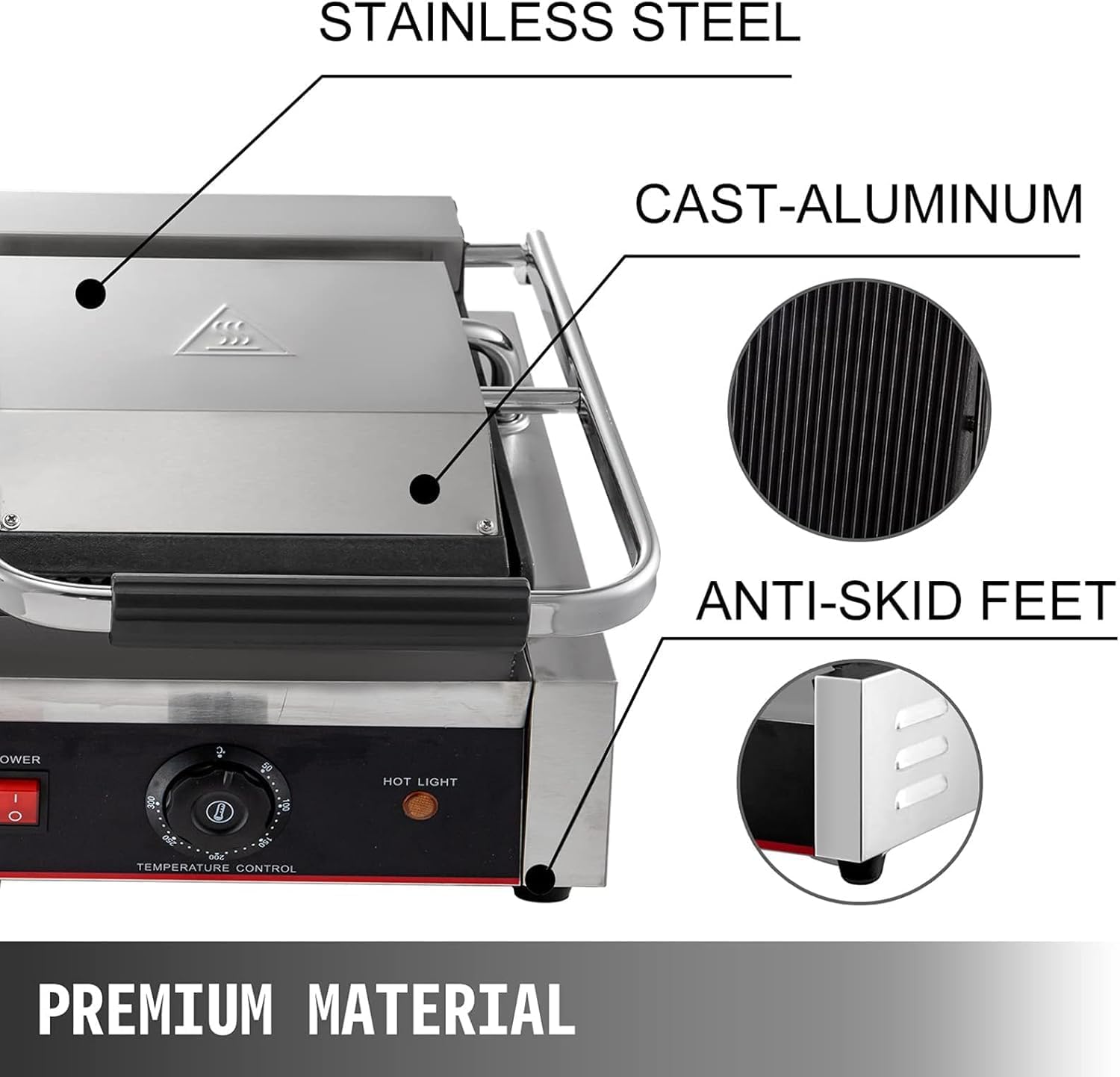Commercial Electric Griddle Stainless Steel Grill BBQ, Countertop Hotplate Flat Top Kitchen Grill, Business Catering BBQ Steak Bacon Fryer Pans with Dual Thermostatic Control