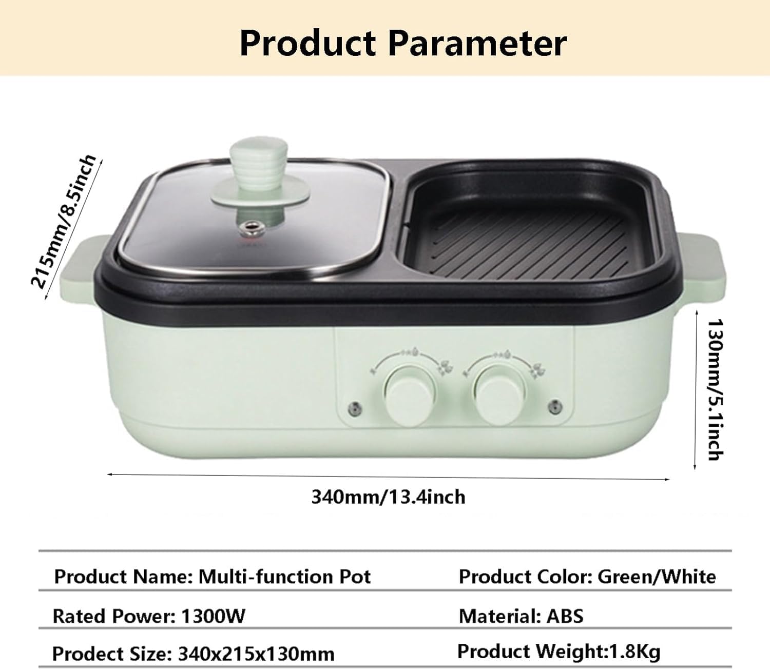 2-in-1 Electric Grill for BBQ and Hotpot, Nonstick Electric Frying Pans 1300w Shabu Pot BBQ Plate with Double Disc Design, One Pan for Grilling, Barbecue, with 4 Plates