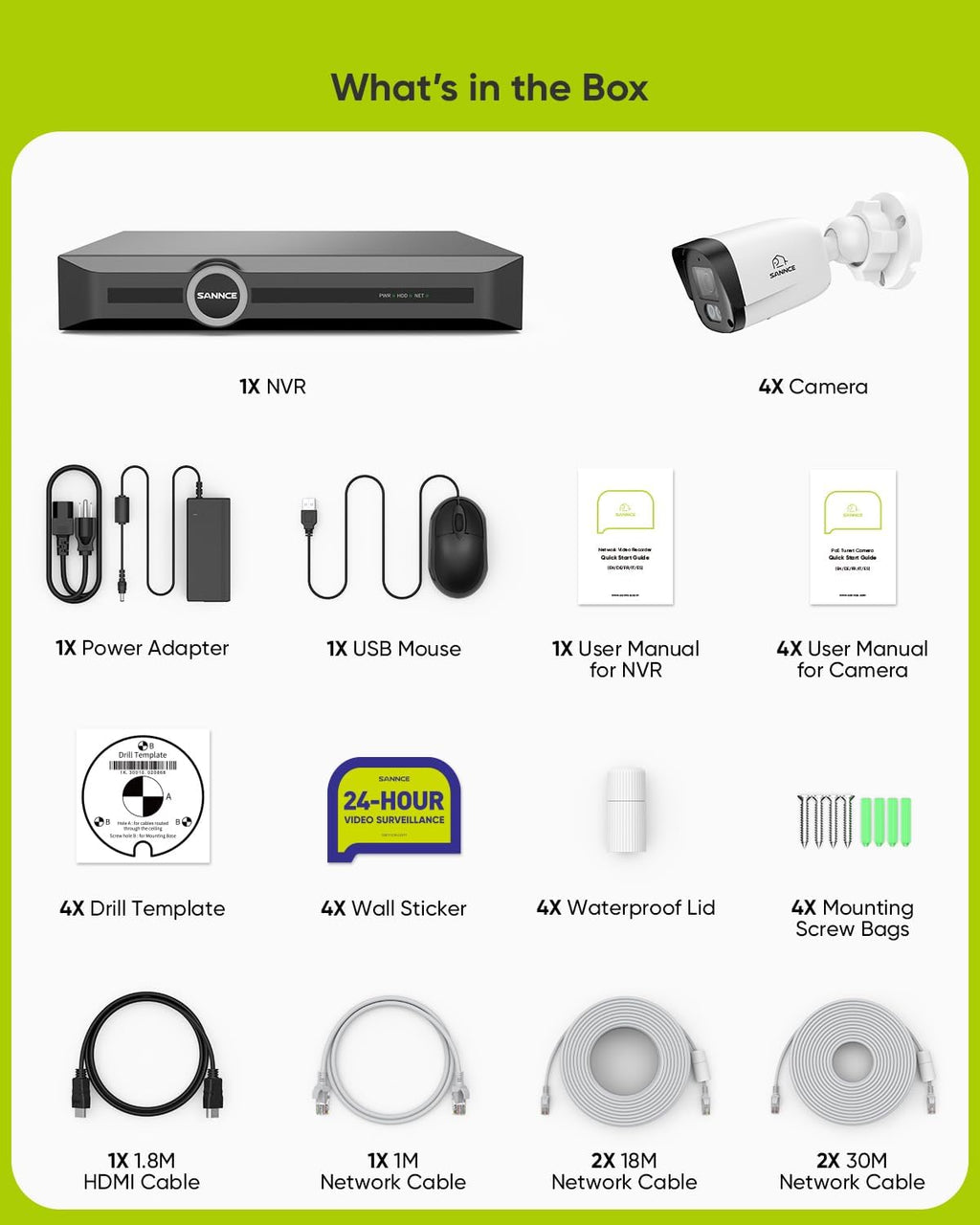 SANNCE 2K 3MP PoE Security Camera System, 8CH 6MP Surveillance NVR with 4PCS 3MP HD Weatherproof Cameras with H.265 Video Compression, Smart IR LED, APP Push Alert, Remote Access (Without HDD)