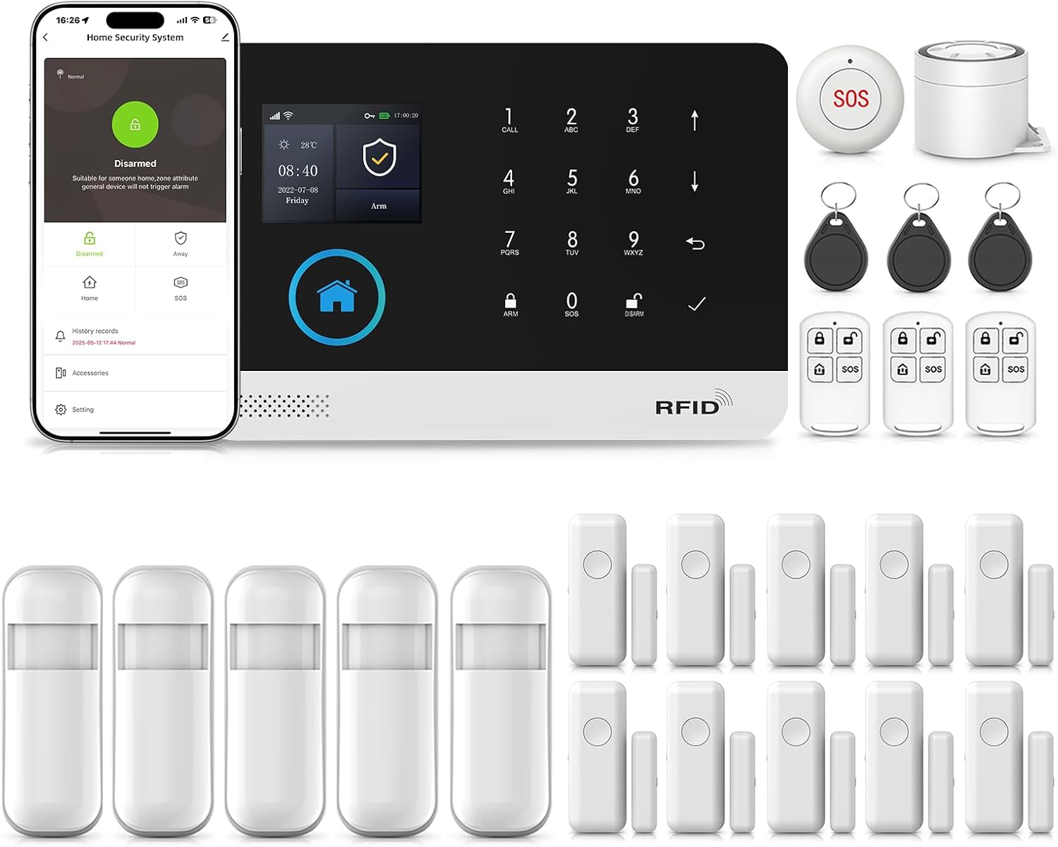 Alarm System for Home Security, WiFi Wireless Security System GSM Home Alarm 24 Piece Kit with Siren, PIR Motion Sensors, Remote Controls, Window/Door Sensors (Tuya and Smart Life APP)