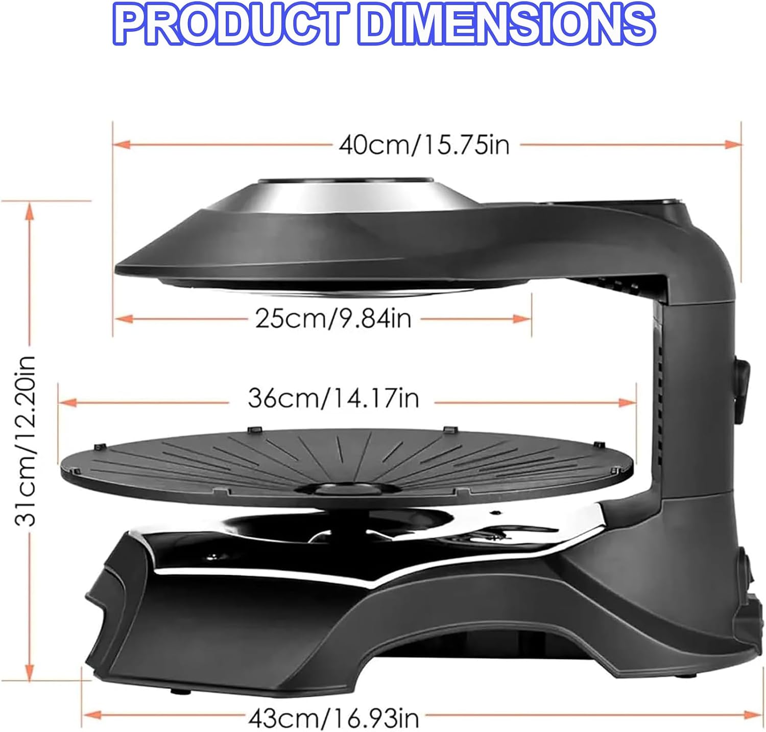Electric Smokeless Indoor Grill Machine, Electric Griddle, 1~80 Minutes/80-280°C Adjustable/360° Automatic Rotation and Non-Stick, Temperature Control, Timing Function, for Restaurants, Stalls