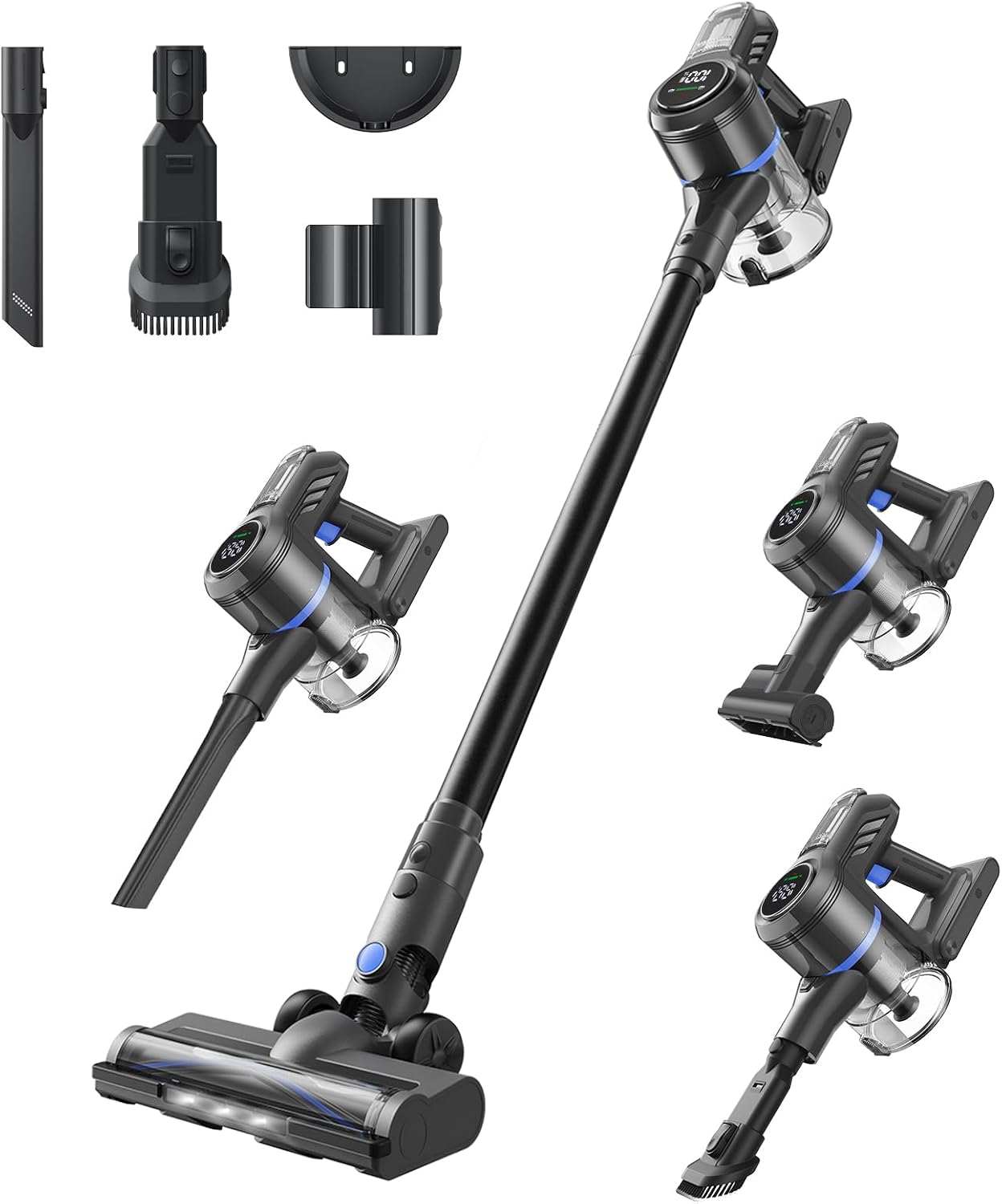 DREAME J30-W Cordless Vacuum Cleaner with LED Headlights, 450W Powerful Suction, 60Min Runtimes, Detachable Battery, One-Touch Emptying, Stick Vacuum Cleaner for Pet Hair, Carpet & Hard Floor