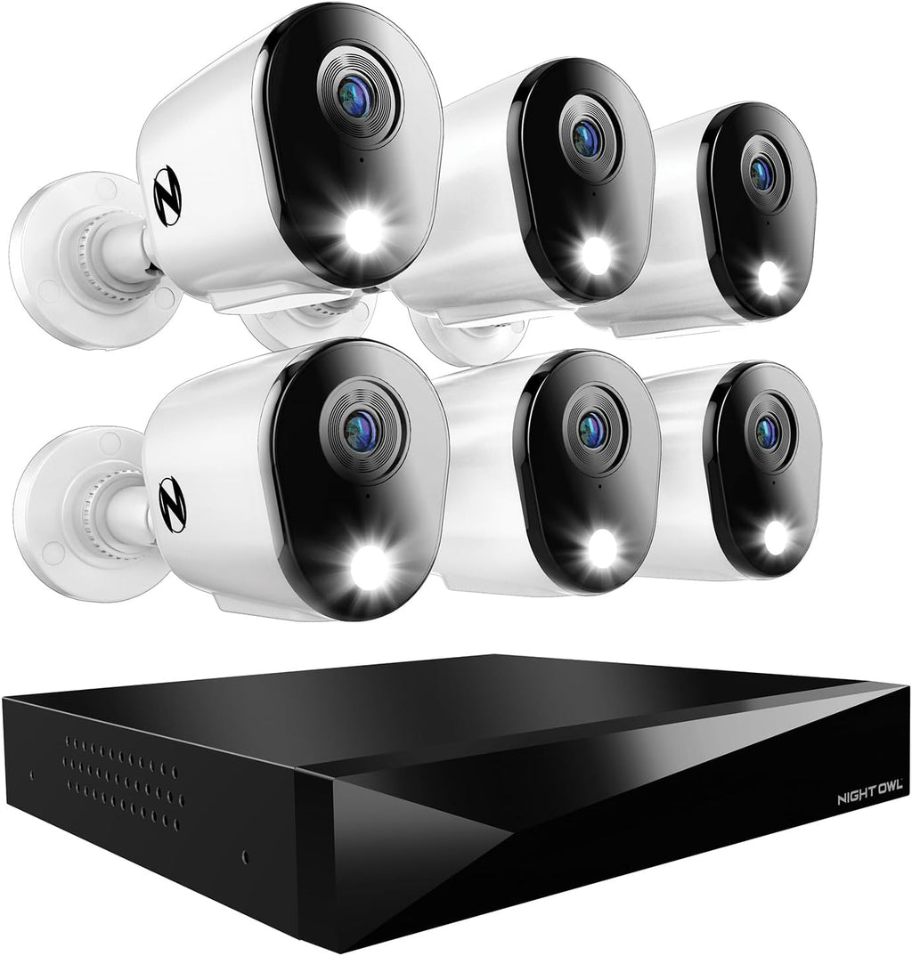 Night Owl 2-Way Audio 12 Channel DVR Video Home Security Camera System with (6) Wired 2K HD Indoor/Outdoor Deterrence Cameras and 1TB Hard Drive (Add up to 2 More Wired and 4 Wi-Fi Cameras)