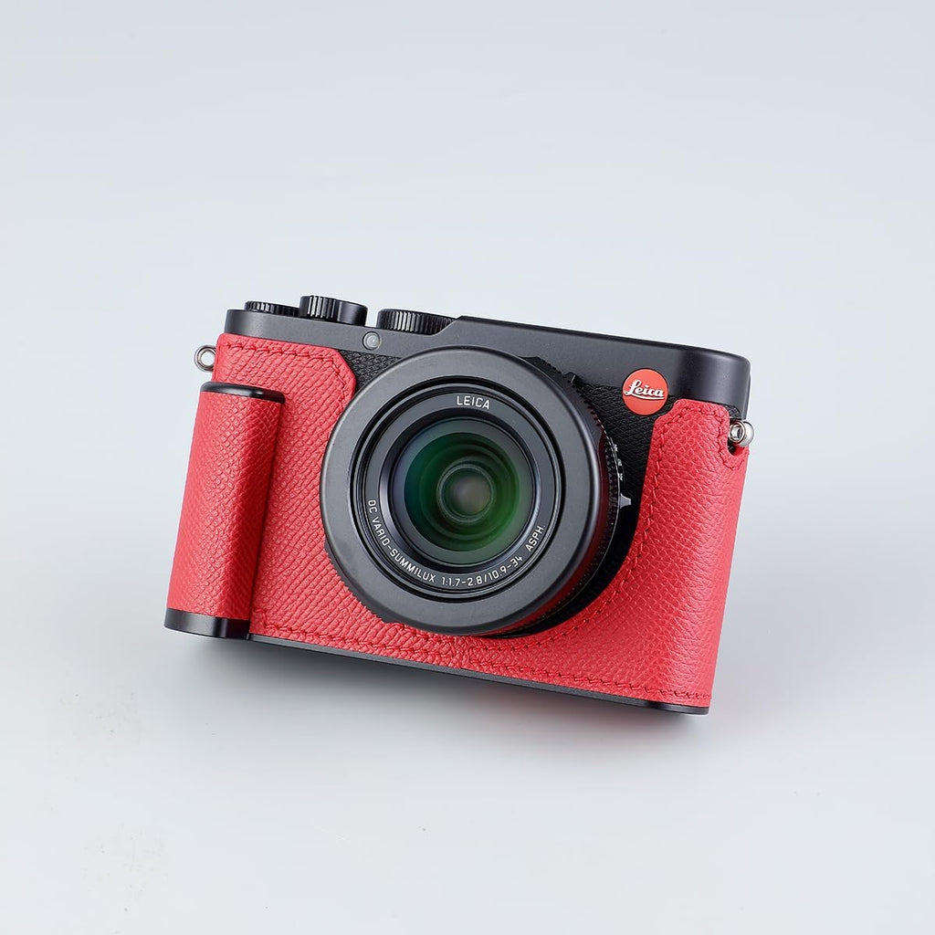 Camera Half Case for Leica D-LUX 8, Vintage Metal Genuine Leather Instant Camera Protective Cases Stylish Portable Shockproof (Red)