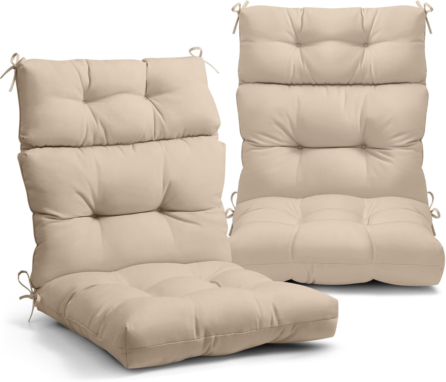 EAGLE PEAK Tufted Outdoor/Indoor High Back Patio Chair Cushions, Set of 2, 46'' x 22'', Beige