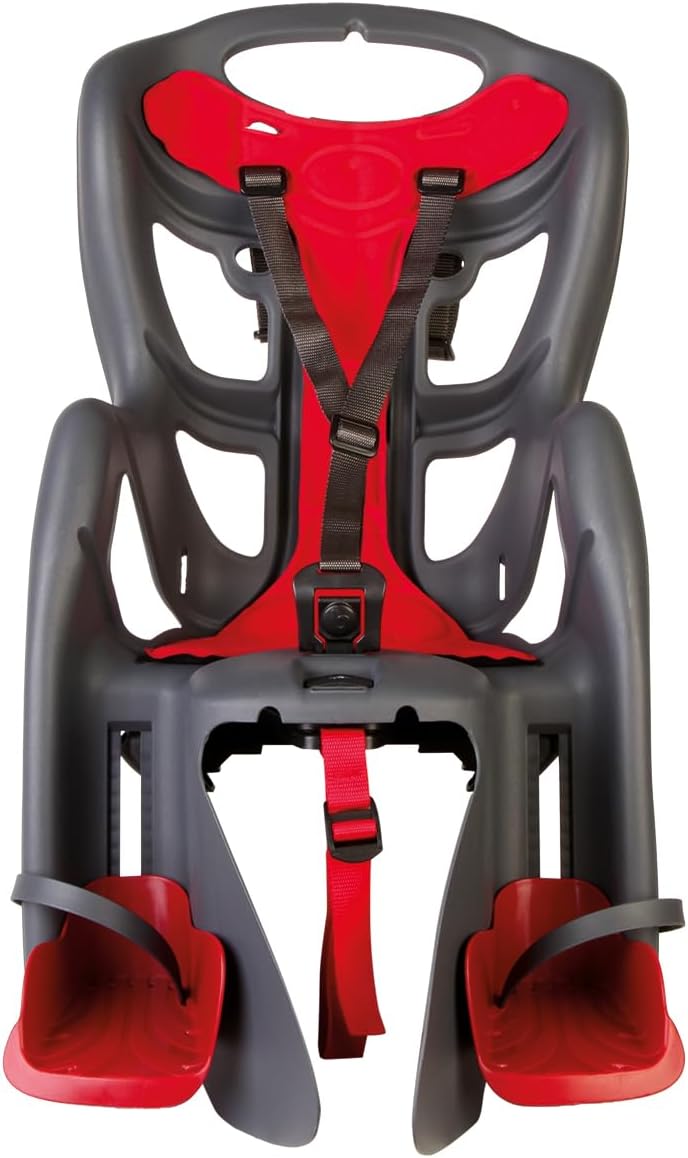 Bellelli Pepe Rear Rack Mount Child Bike Seat - Made in Italy, Comfortable Padded Carrier for Kids Up to 48.5 lbs with Adjustable Safety Harness & Secure Clamp