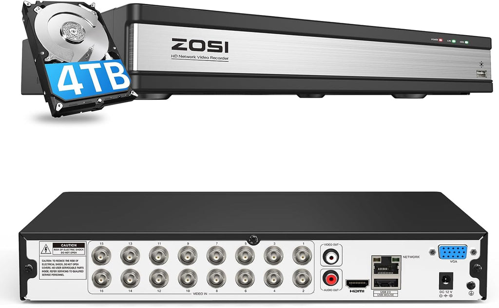 ZOSI H.265+ 16Channel 1080P 4-in-1 Hybrid Analog/AHD/TVI/CVI Security DVR Recorder for 960H/720P/1080P CCTV Security Surveillance Cameras,Remote Access, Motion Detection, Alert Push(No Hard Drive)