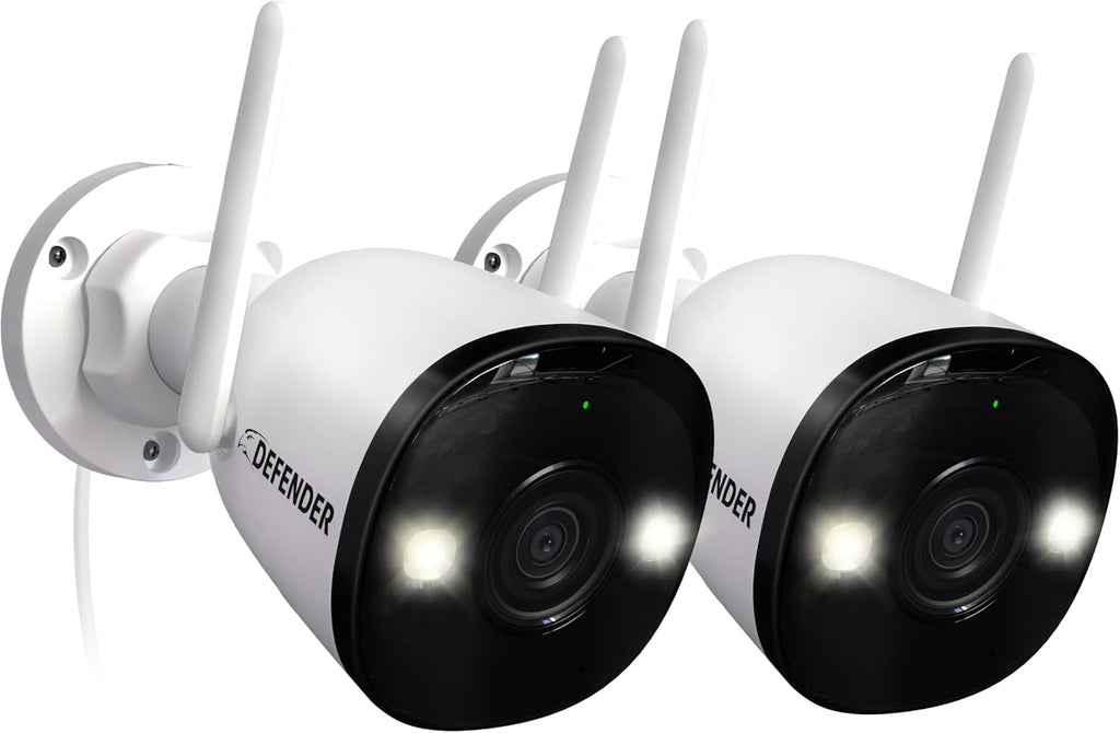 Defender AI Powered 4K Guard Pro 8MP WiFi 6, Plug-in Power Wireless Security Camera Outdoor, with Smart AI Human Detection, Bluetooth, Two-Way Talk, Works w/Guard App, 2 Pack