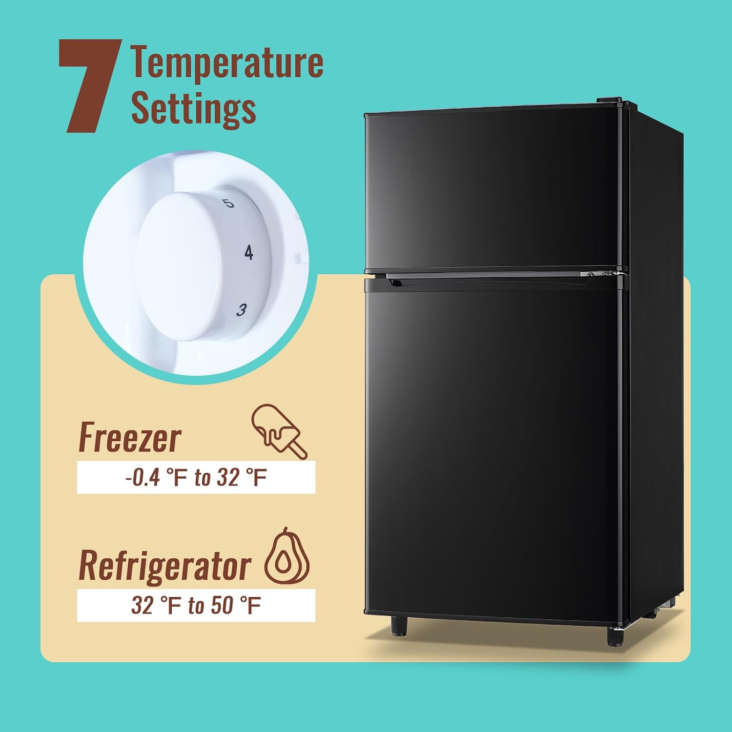 WANAI Small Refrigerator with Freezer 3.5 Cu.Ft Mini Fridge with Freezer on Top Double Door Small Fridge for Bedroom Dorm Room College Office Black