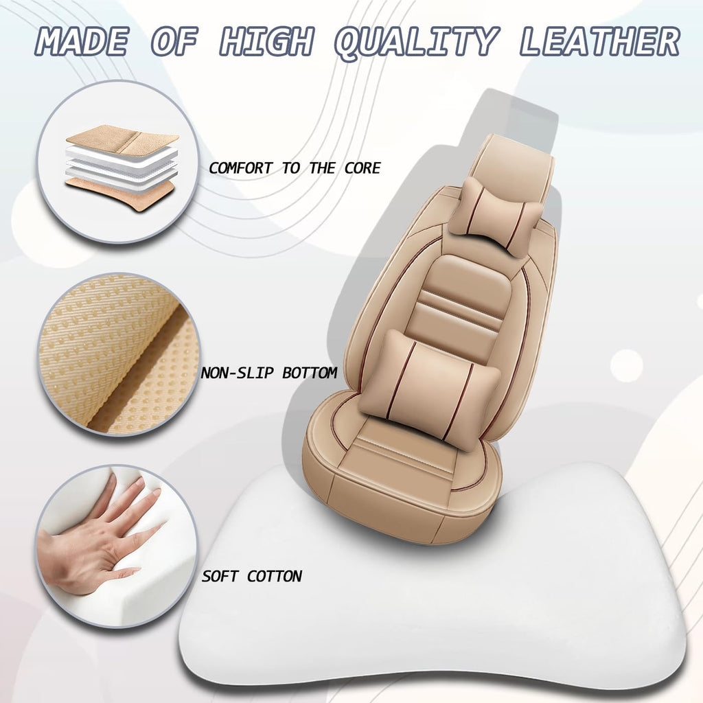 Car Seat Covers for Toyota Rav4 2000-2025 | 5-Seats Seat Covers, Waterproof Seat Protectors, Automotive Seat Covers (Full Set with Pillow,Beige)