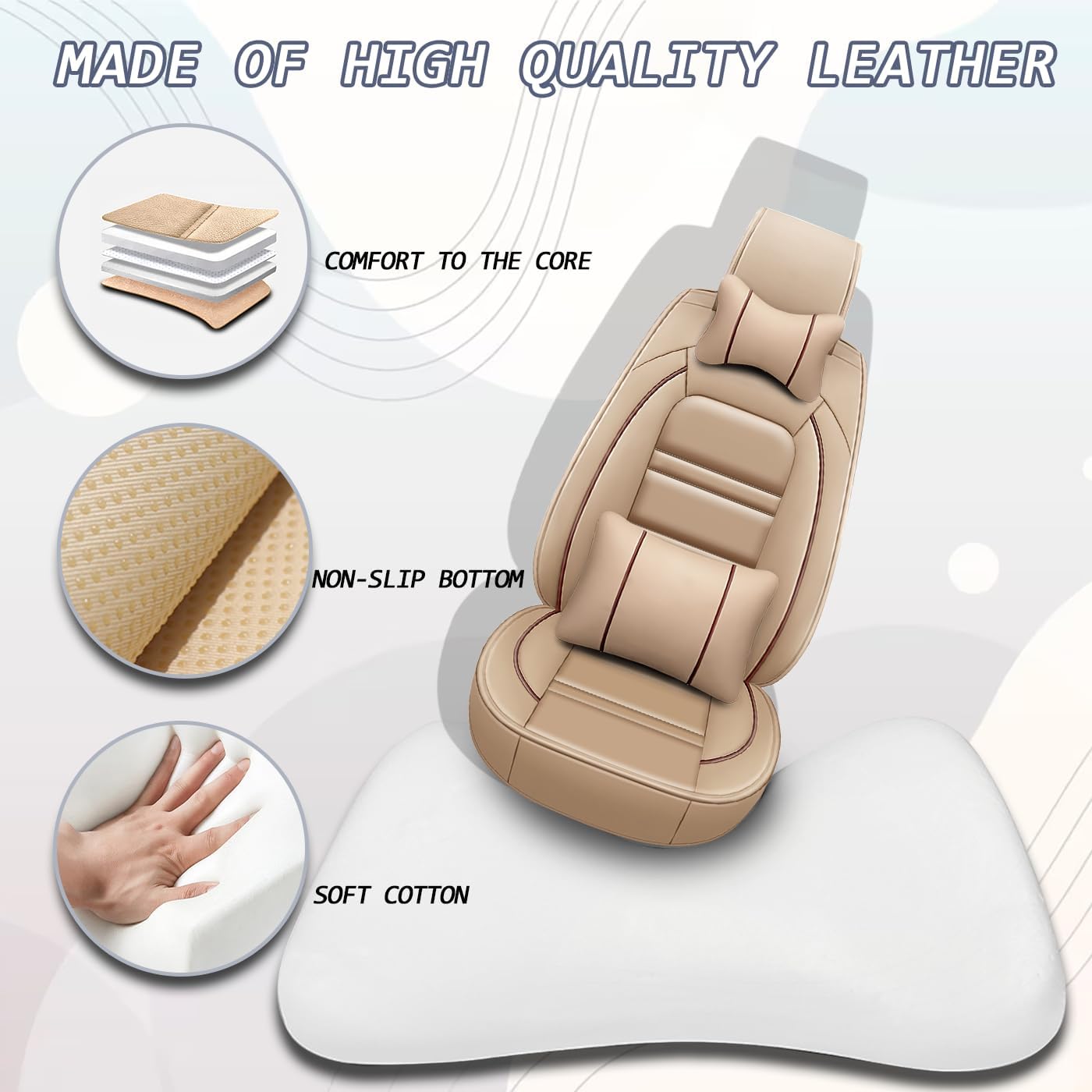 Car Seat Covers for Toyota Rav4 2000-2025 | 5-Seats Seat Covers, Waterproof Seat Protectors, Automotive Seat Covers (Full Set with Pillow,Beige)