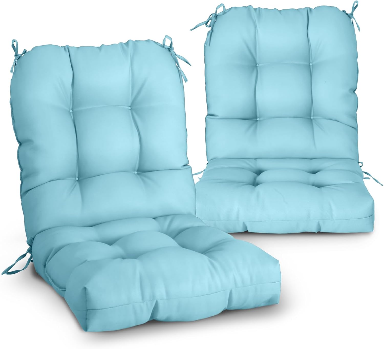 EAGLE PEAK Tufted Outdoor/Indoor Seat/Back Chair Cushions, Set of 2, 42'' x 21'', Aqua Blue