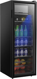KRIB BLING Beverage Refrigerator with Freezer 180 Can Freestanding Beverage Cooler with Adjustable Shelving Glass Door for Beer Soda or Wine Perfect for Home Office or Bar Black (KB03-FLB-120)