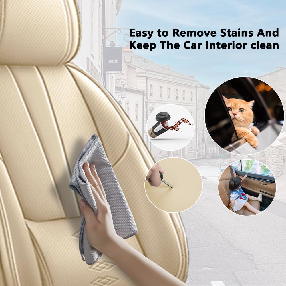 Full Set Seat Covers for Acura RDX 2007-2024 2025,Leather Car Seat Cover,Soft Seat Cushion Covers with Airbag,Waterproof Automobile Seat Protectors for RDX(Beige,Deluxe)