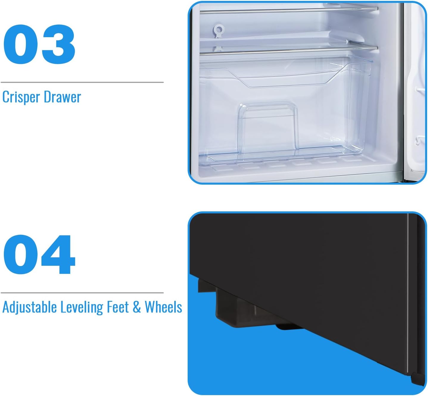 WANAI 3.5 Cu. Ft Mini Fridge with Freezer 2 Doors Small Refrigerator Freezer with Adjustable Thermostat, Shelves for Dorm, Office, Bedroom, Apartment Black