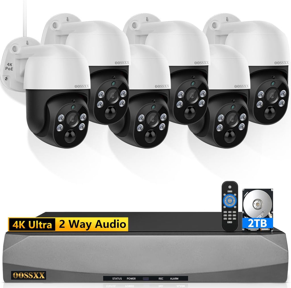 (2026 New) 4K PoE PTZ Security Camera System with 6 Cameras, 8CH NVR 2TB HDD, Wired Outdoor Pan Tilt Cameras, AI Human Detection, 2-Way Audio, No Monthly Fee