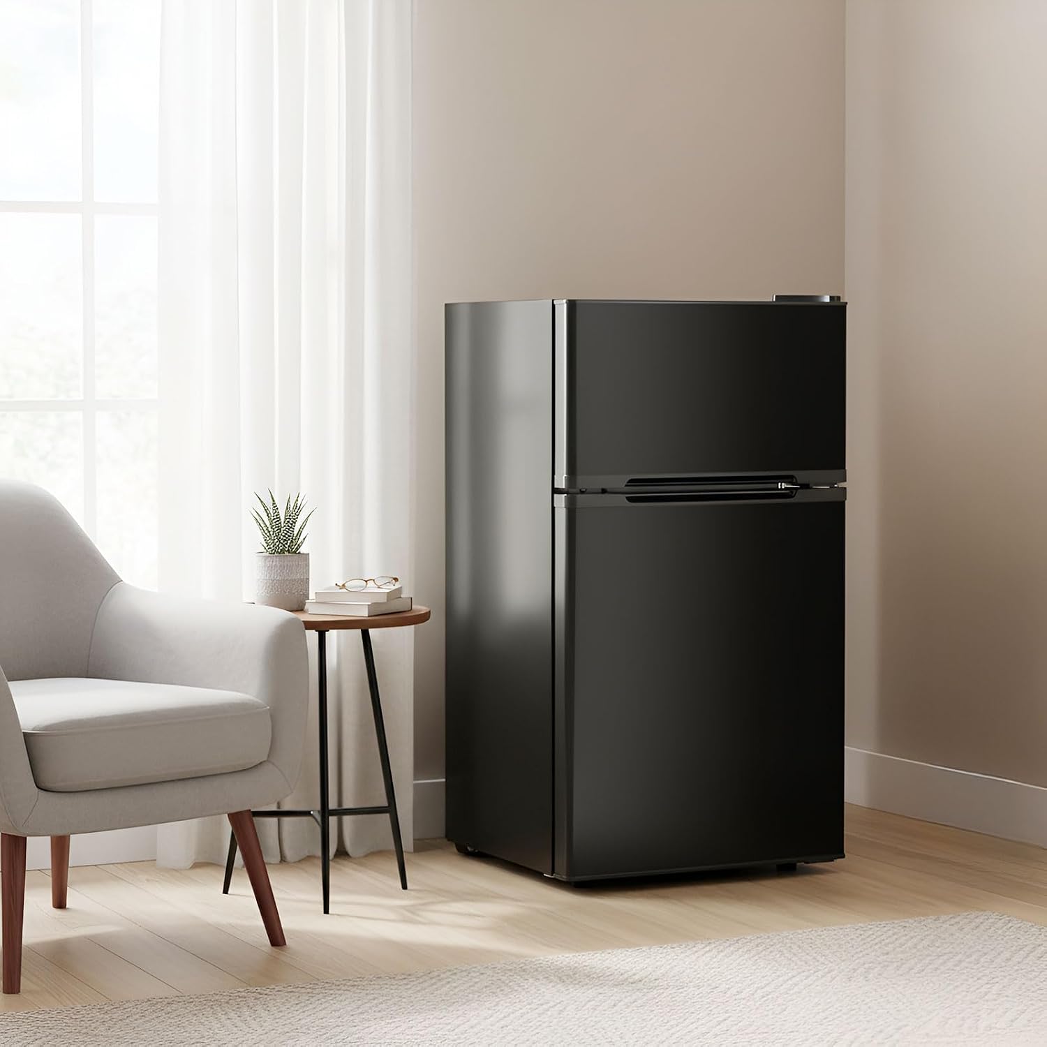 DOGHLY 3.2 Cu.Ft Mini Fridge with Freezer, 2 Door Compact Refrigerator with 3 Adjustable Thermostat, Low Noise, Removable Shelf, Small Refrigerator for Dorm, Office, Bedroom, Black